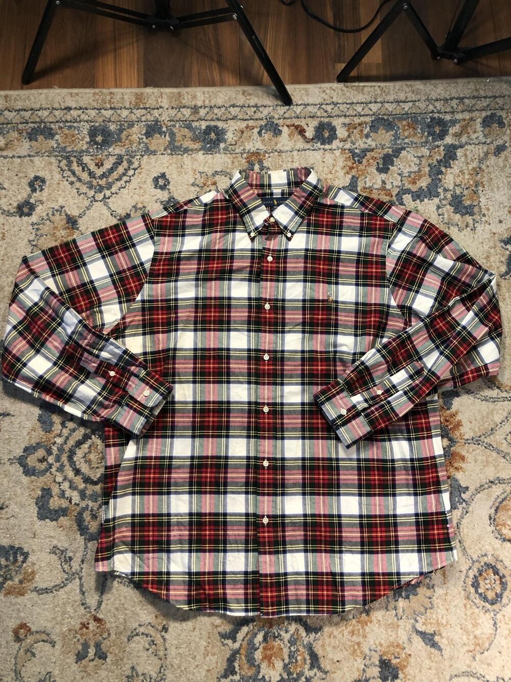Ralph Lauren Shirt Mens 2XL Red Plaid Long Sleeve Button Down Pony Logo Casual